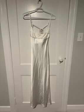 Zara Ivory Satin Slip Dress with Spaghetti Straps